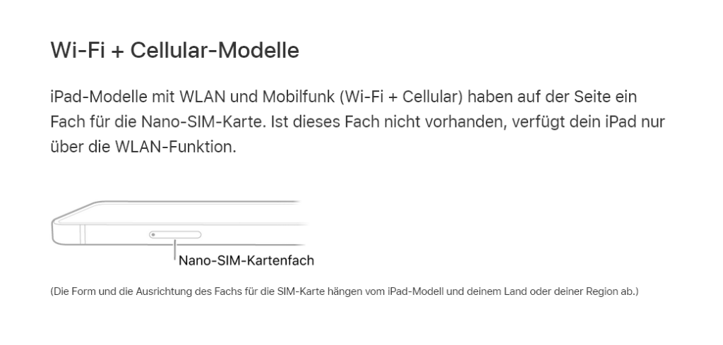 Apple iPad - Sim nur bei den Cellular Modellen