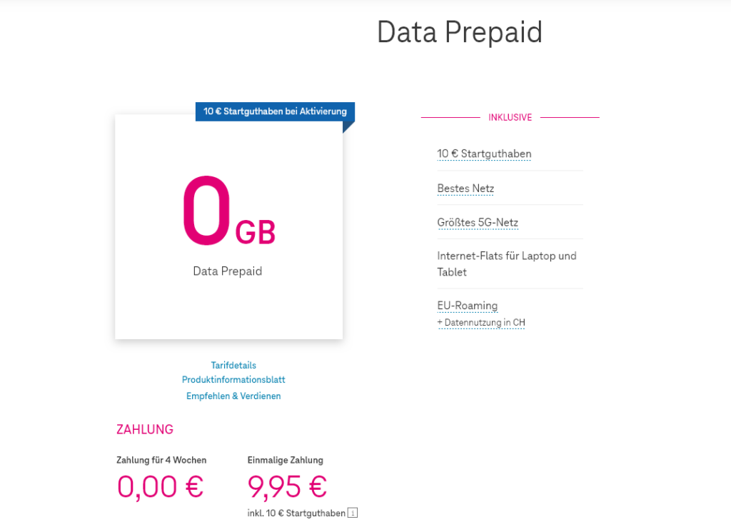 Data Prepaid der Telekom im D1 Netz